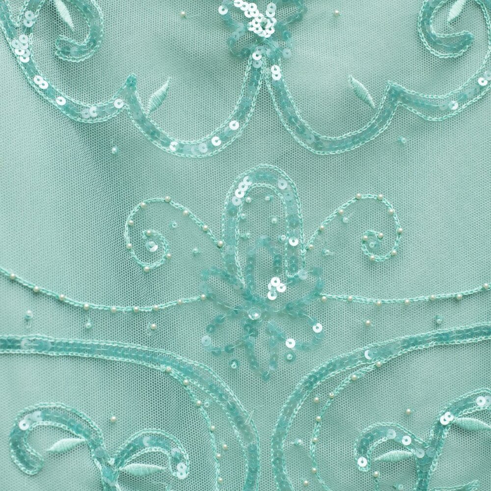 Jovani NY 3 Pc‎ Silk Wool Set 18M Aquamarine Blazer Tank Lace Skirt Beaded NWT - Picture 6 of 16
